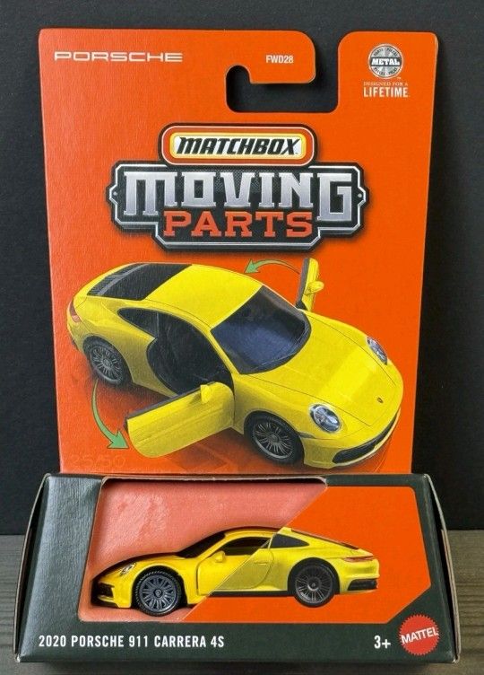 2025 Matchbox Moving Parts Yellow 2020 Porsche 911 Carrera 4S
