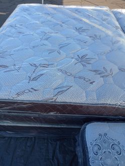 Brand new queen size pillowtop mattress and box spring free delivery depends on location