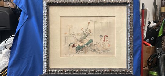 1950s colored, signed with flow by French artist Gaston Hoffman