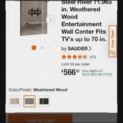 Entertainment Wall Center Fits TV's up to 70in. Steel River 71.969in. Weathered Wood BRAND NEW $150 obo