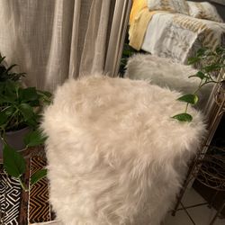 White Fuzzy Ottoman