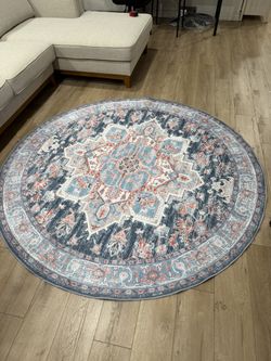 6ft Area Rugs for Living Room Washable Non Slip Carpet Low Pile Soft Vintage Print Pattern Rug for Bedroom Dining Room Kitchen Entryway Indoor-Navy Bl