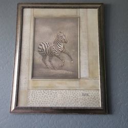Pair of Framed Safari Animal Prints – Zebra & Giraffe (25.5" x 31.5")

