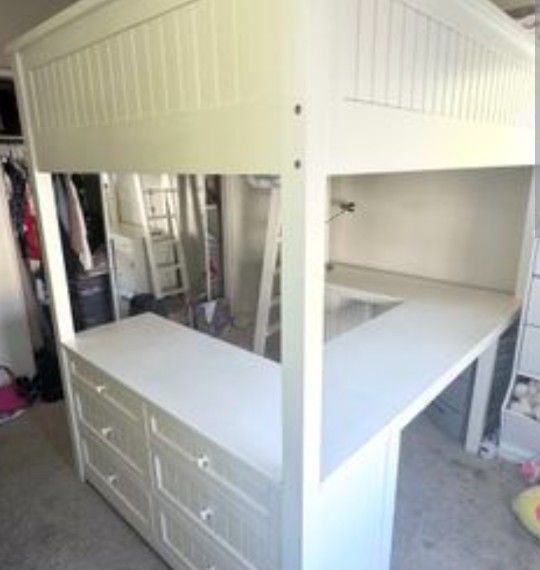 Pottery Barn White Loft Bed w/ Desk & Drawers