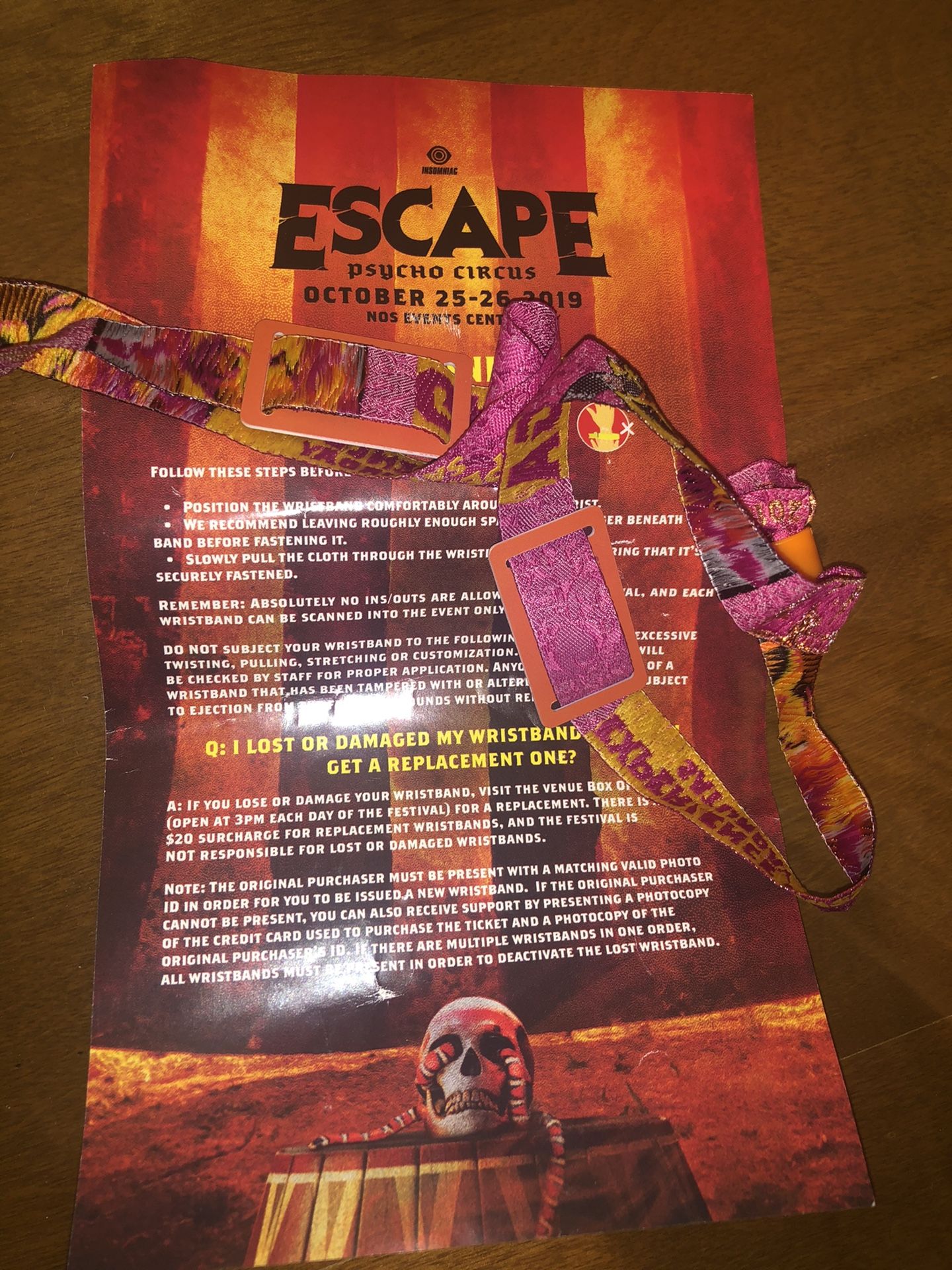 Escape from wonderland general admission Saturday wristbands