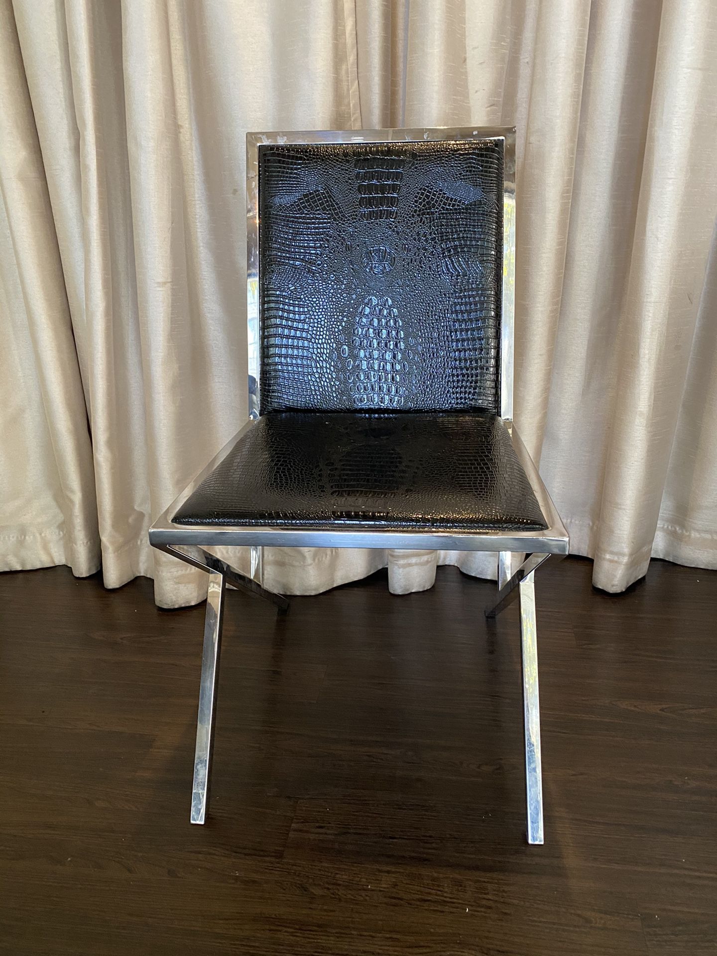 Chrome Finish Chair with Black Alligator Leathers