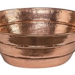 New Premier Copper Products VOB16PC 19-Inch Oval Bucket Vessel Hammered Copper Sink with Handles in Polished Copper