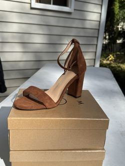 Brown suede ankle strap heels size 7