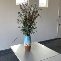 Large Faux Floral Arrangement With Ceramic Vase