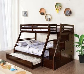 Twin/Full Bunk Bed w Stairway Chest and Trundle - Espresso Color