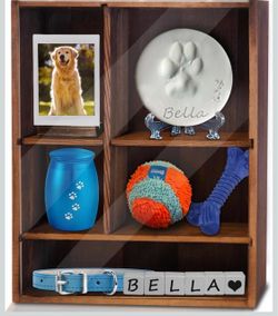 Solid Wood 11*14" Pet Memorial Shadow Box Frame with Shelves Pet Memory Box Display Case for Dogs or Cats , Ashes Urn Clay Paw Print Display Keepsake