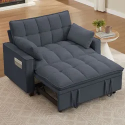 48.03" Pin Striped Fabric 3 in 1 Convertible 2 Seater Sleeper Sofa Bed - Dark Gray