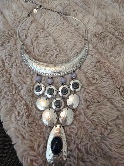 Chicos Silver Boho Statement Collar Necklace