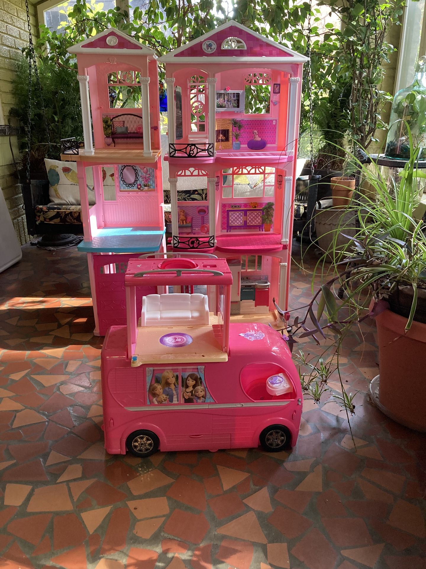 Barbie 3-story Doll Townhouse & Adventure Camper Playset