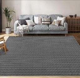 Garvee Vintage Print Area Rug,5x7 ft Boho Non-Slip Indoor Carpet with Realistic Braided Texture, Stain Resistant Distressed Print Mat for Living Room/