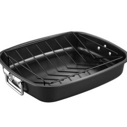 Roasting Pan, 17-Inch Non-Stick Large Roasting Pan for Turkey, Roaster Lasagna Pan with V Rack 