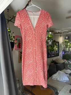 ZARA Red Floral Button-Front Midi Dress – Size Small