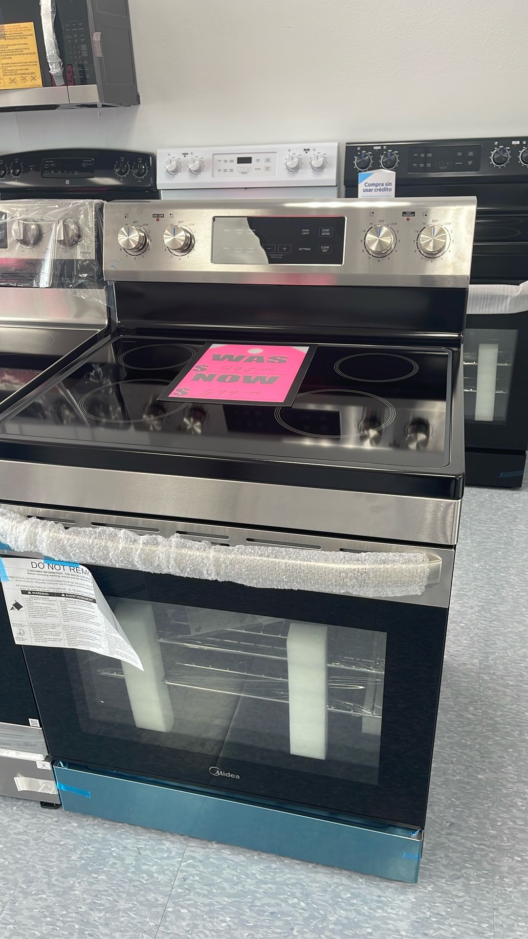 New Midea Glass Top Stainless Steel Range. 1 Year Manufacturing Warranty