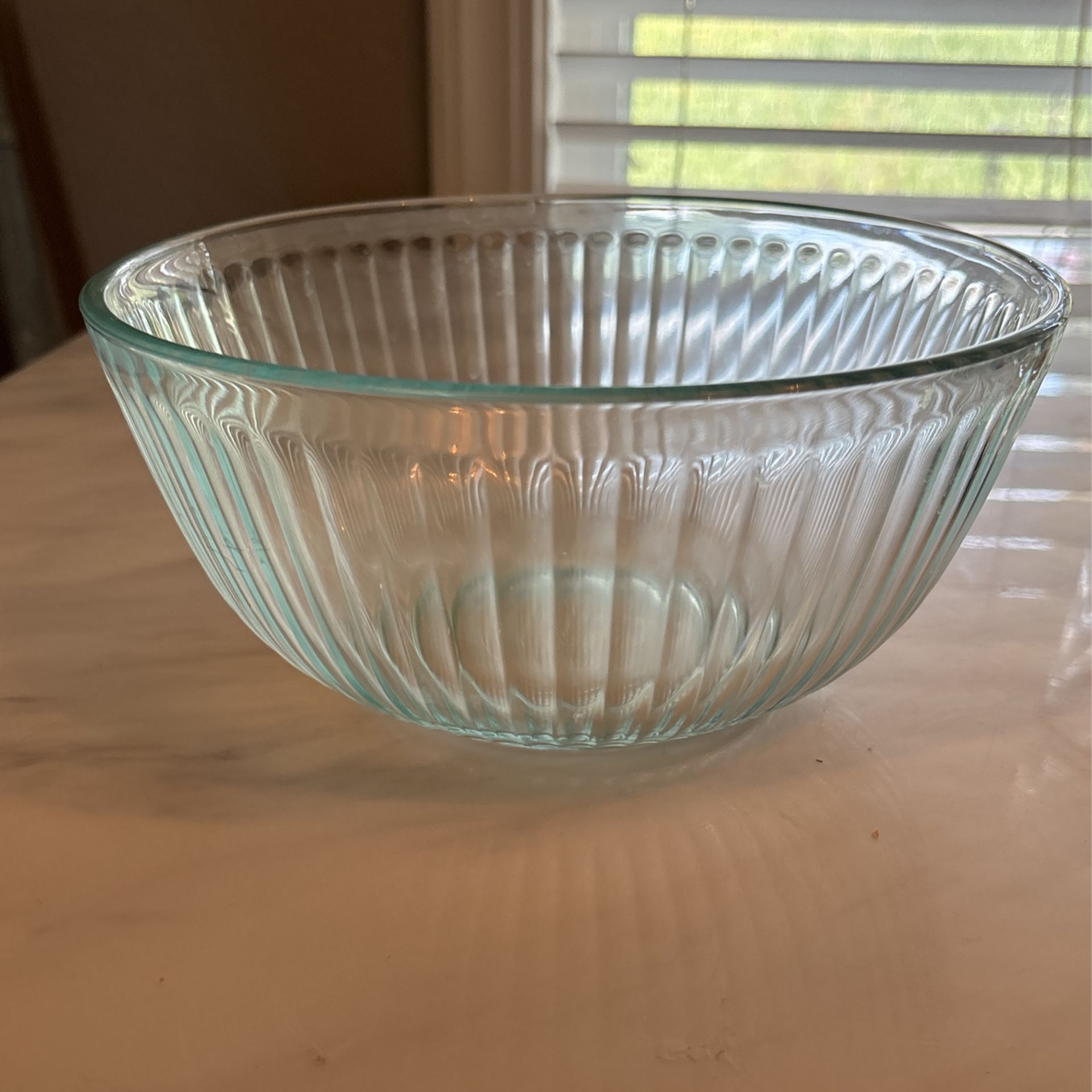 Vintage Pyrex Teal Tint Clear Ribbed Glass Mixing Bowl