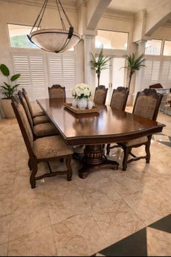 Beautiful Dark Wood Dining Table Set with 8 Chairs