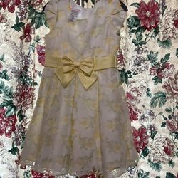 #258-White, Yellow, & Green Midi Dress. Brand Name: Bonnie Jean. Size 12-Kids.