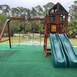 Swing Set - Outdoor Playstation With Slides Swing And Fort!