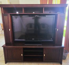 Dark Wood Entertainment Center with Hutch