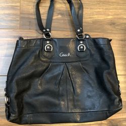 Authentic Coach black leather purple satin purse 