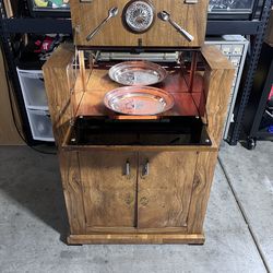 1930s Art Deco English Cocktail Cabinet / Lighted Dry Bar – Burl Walnut
