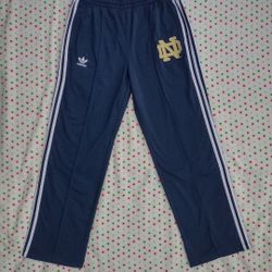 !RARE! Vintage Adidas Notre Dame Triple Stripe Track Pants Men's Large NavyBlue