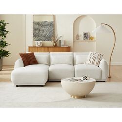 Comfy Lambswool Sectional Couch For Living Room, Boucle Convertible Modular Sofa $290