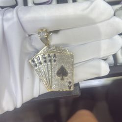 Gold deck of cards pendant with diamonds, 10k gold
