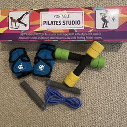 Portable Pilates Studio and Hand Weights. NEW $10