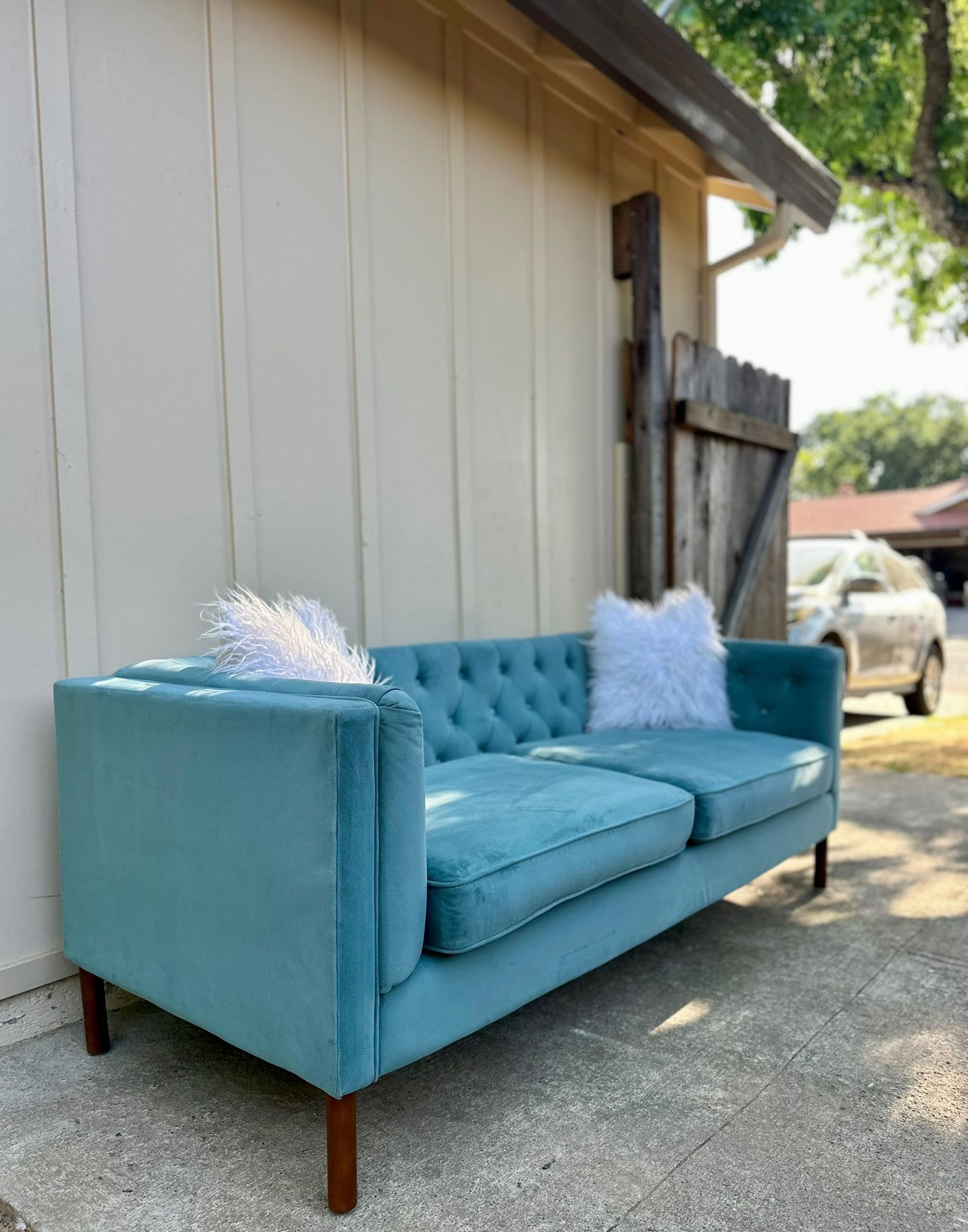 Teal Mid-Century Velvet Sofa | Free Delivery