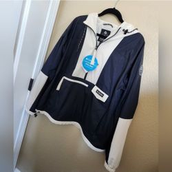 NWT New Women's Columbia Windbreaker Hoodie Jacket River 1991 Pullover Black Cream XL Jacket
