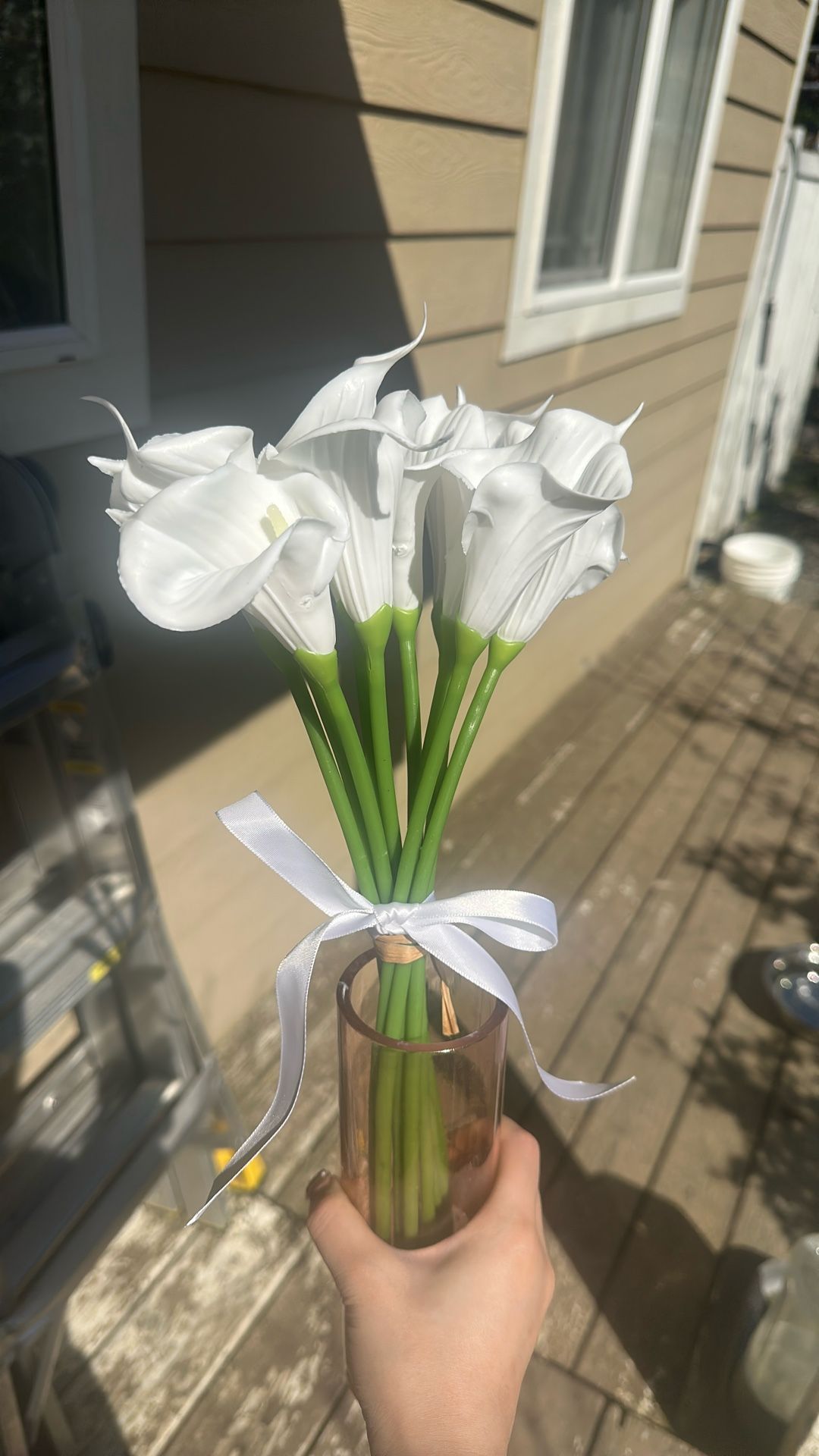 10 Stems Artificial Calla Lily 14” White Ribbon