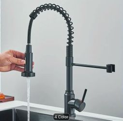 Contemporary Kitchen Faucet Featuring a Single Handle And a High Arch Design, Equipped with a Pull-Down Sprayer in Matte Black And Brushed Nickel End.