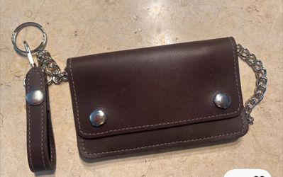 USA MADE - BROWN - Thick Real Cowhide Leather Trucker Biker Chain Wallet