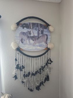 Wolf Dream Catcher Wall Hanging