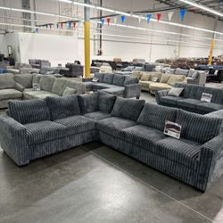 BRAND NEW DARK GREY THICK FLUFFY CORDUROY SECTIONAL SOFA COUCH 