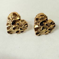 10K Gold Nugget Heart Earrings