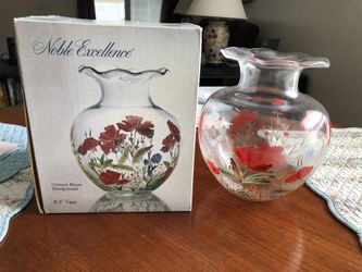 Brand New Crimson Bloom Hand Painted 9.5 Vase
