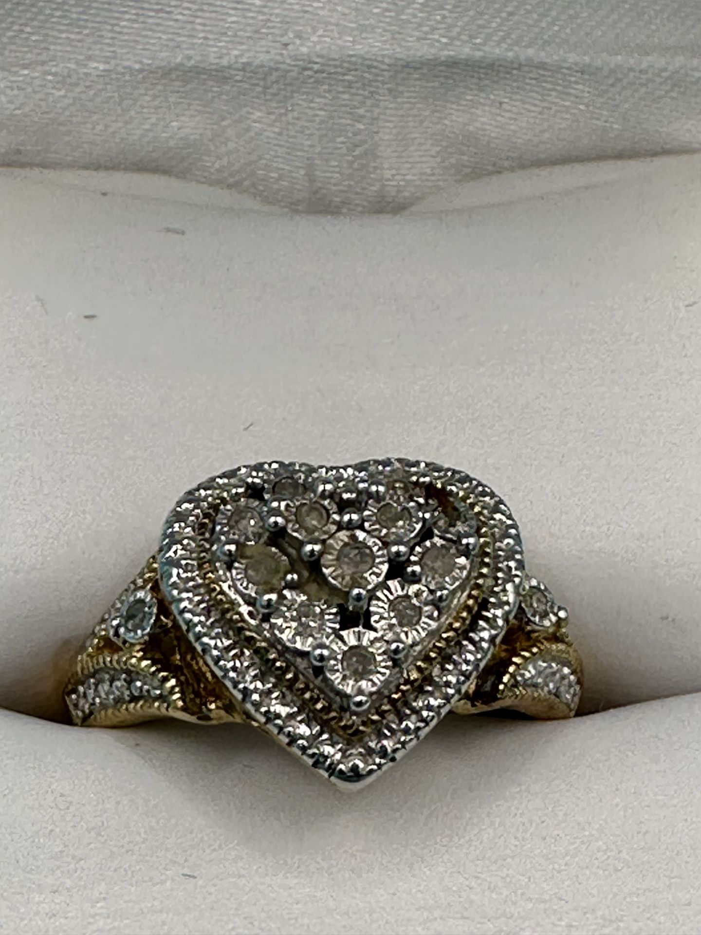 New Diamond 14KT Over Sterling Silver Heart Cluster Ring Size 6.75 And Weighs 4.00 Grams Beautiful 
