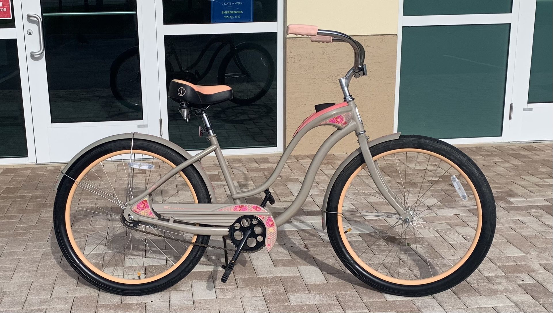Schwinn Signature Sprite Deluxe 26 Ladies cup cruiser series single speed coaster brake Schwinn Logo tires and comfort saddle for Sale in West Palm