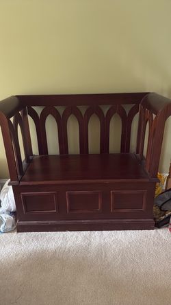 Dark Wood Storage Bench with Arch Back