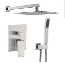 YONKI SUNSHIN INC Single Handle 2-Spray Rain Shower Faucet 2.5 GPM with Handheld Shower Anti Scald in Brushed Nickel (Valve Included@E1-529