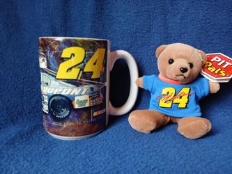 Jeff Gordon NASCAR DuPont #24 Coffee Mug Tea Cup Rare Vtg, NWT Nascar Pit Pals 5" Bean Bear #24