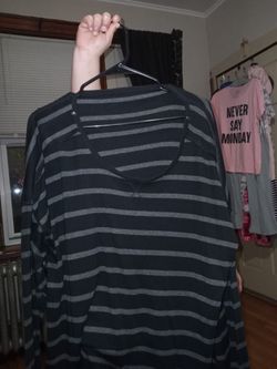 3x Long Sleeve Black And Gray Stripes For Women