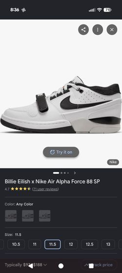 Billie Eilish x Nike Air Alpha Force 88 SP size 11.5