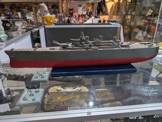 Vintage Wooden Battleship Warship Model Naval Display Collectible Decor